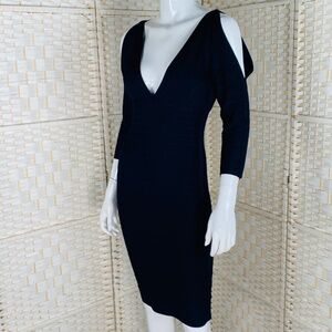 Herve Leger, Womens Black Bandage V-Neck Sheath Dress, M.